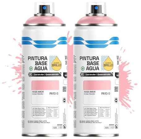 Etrexonline Pintura Spray Ecológica 400ml - Base Agua, Sin Olor - Para Muebles, Metal, Plástico y Madera - Colores Vivos y Permanentes, Cobertura Uniforme - Rosa Amor, 2 unidades
