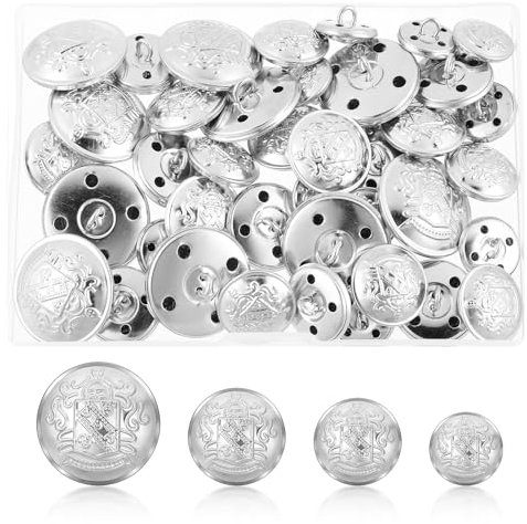 40 Stück Knöpfe Große,Silber Knöpfe zum Annähen,Verschiedene Größen von Metall Knöpfen,Vintage Knöpfe für BlazerHemden Anzüge Hosen Uniformen Damenanzüge Wollmäntel