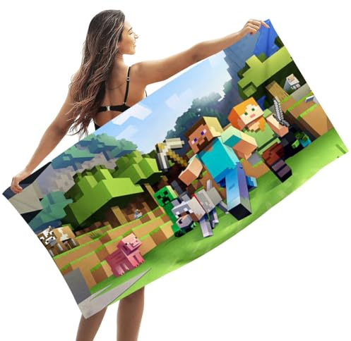 Miinnecraft Beach Towel, Microfibre Bath Towel Children's Bath Super Soft Absorbent Beach Blanket Portable Sauna Towel Camping Towels Lightweight Swim Bath Towel for Pool Swim Beach Yoga Camping
