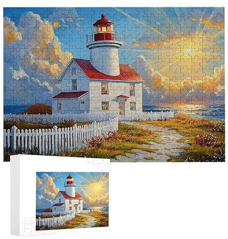 Puzzle 1500 Teile Erwachsene Leuchtturm 87 x 57 cm, 3D Visuelle Wooden Puzzle, DIY Craft Bastelpuzzles für Heimdekoration, Geschenkbox, Familie herausforderndes Puzzles F-115