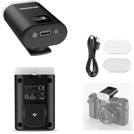 NEEWER Basics N12 Mini Flash pour Appareil Photo, lumière de Remplissage 5600 K avec écran LCD, Compatible avec Les appareils Photo numériques Canon Fujifilm Sony Nikon DSLR pour Studio Photo Shoots