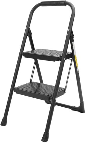Sgabello a gradini pieghevole a 2 gradini Vomeko, scala per armadio D A cucina, con largo peD Ale non slip, portatile leggero per la cucina nera