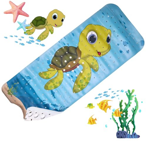 YYTECH Bathtub Mat Bathtub Mat Non Slip Anti Mould 40x100 cm Extra Large Baby Shower Mat Non Slip Bath Mat with Suction Cups & Drain Holes, Machine Washable, (Sea Turtle)