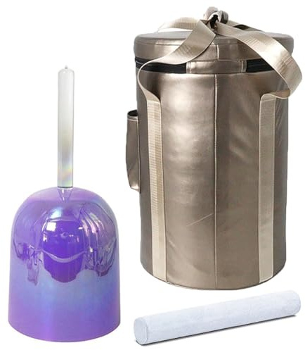 Ciotola di cristallo per il canto, Ciotola tibetana in cristallo con manico viola, 432 Hz, con suono colorato for chakra, for yoga, meditazione e guarigione sonora, con custodia e mazzuolo inclusi.(6
