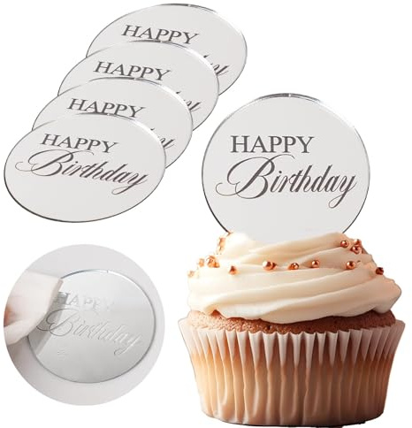 Happy Birthday Cake Topper, 20 Stück Tortendeko Geburtstag, Acryl Kuchen Deko Geburtstag, Spiegel Cupcakes Deko für Geburtstagsparty, Babyparty, DIY (C)