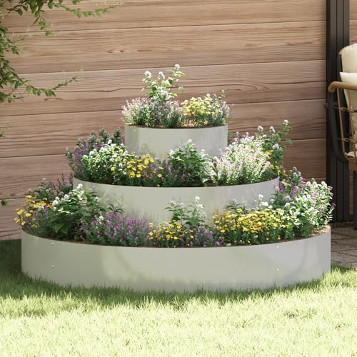 HaoChrymec Jardinière Ronde with Métal Acier Galvanisé Durable, Finition Moderne, Jardinières Extérieur, Bac à Fleurs Extérieur, Jardinière Balcon, Balconnière Extérieure, Argent, 120 cm