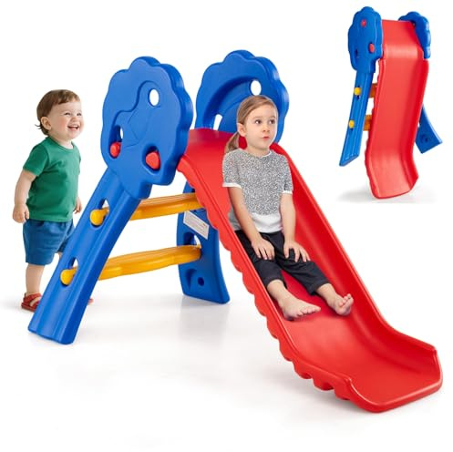 Maxmass Folding Kids Slides, Freestanding First Slide with Humanized Handrails, Children Play Climber Slider for Indoor Outdoor (102 x 60 x 72cm)