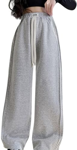Teen Girls Baggy Sweatpants Plain Drawstring Joggers Trousers with Pockets Kids Cotton Loose Elastic High Waist School Casual Running Sweatpants Bottom (Grey, 13-15 Years)