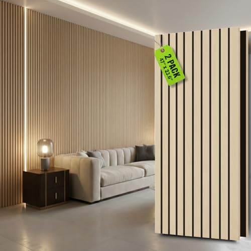 GrdnCare 2 Pcs Acoustic Wood Panels for Wall & Ceiling - 47 x 23.6 Sound Absorbing 3D Fluted Wood Slat Wall Panels with Wood Finish - Noise Canceling Panels for Home, Office & Studio - White Oak