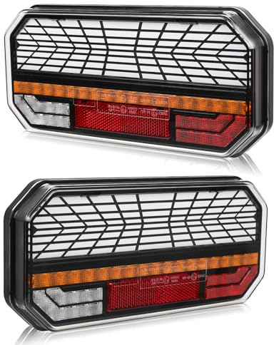 Yuanjoy Set di 2 Luci Posteriori LED per Rimorchi, IP67 Fanali Posteriori per Rimorchio 12/24 V con Luce Antinebbia, Fanali Posteriori Impermeabili per Roulotte, Trattore, Furgone, Auto, Camion con