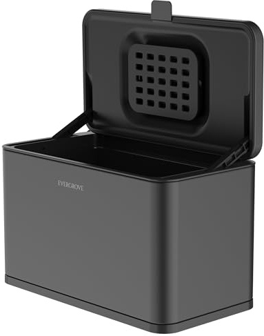 EverGrove 5L Stainless Steel Hanging Food Waste Caddy | 2-way lid, removable inner bucket and 3 mounting options for cabinet doors up to 2.5 cm; ideal beside the prep area