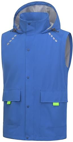 Little Donkey Andy Men's Waterproof Cycling Vests with Hood, Lightweight Reflective Stretch Vest for Cycling, Running (L, Blue)