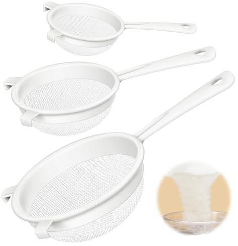 YUZHEDM 3 Pièces passoire plastique Passoire Cuisine entonnoir cuisine égouttoir Vec Poignée et Trou D’Accroche, Polyv，pour et Légumes, Tamis à Riz Filtrer Le Jus, Le Café, Miel Blanc
