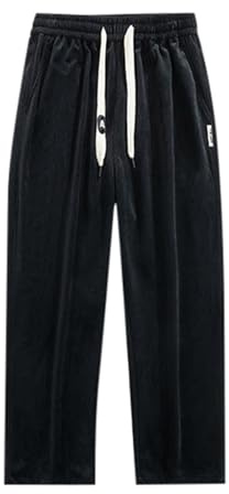 Pantaloni Uomo Invernali Tuta - Pantaloni Casual Autunnali da Uomo con Drappeggio in Velluto a Coste e Pantaloni Sportivi con Lacci in Tinta Unita a Tubo Dritto (Black, L)