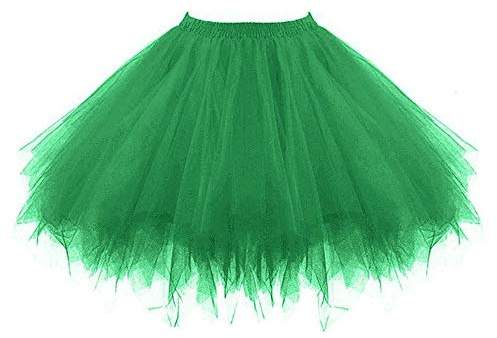Nuqqichongtian Tüllrock Damen Grün Tütü Rock 50Er Ballett Unterrock Elastische Crinoline Petticoat Hohe Taille Mini Ballettrock Petticoat Tanzkleid Karneval Kostüm