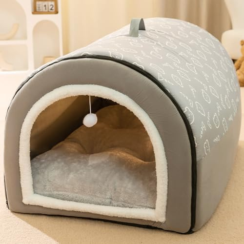 GZGLZDQ Hundehöhle mit abnehmbarem Kissen, 2 in 1 Warme und Gemütliche Hundehütte Indoor, Plüsch Hundebett für Kleine, Mittlere, Große Hunde und Katzen(Gray,60 X 45 X 40 cm)