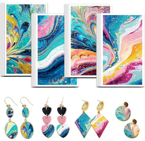 OLYCRAFT 24 Stück Transferpapier Für Flüssigen Marmorton 4 Design Transferpapier Für Polymerclay Bunte Marmor Transferfolien Transferblätter Mit Marmormuster Für Ohrringe Schmuckherstellung