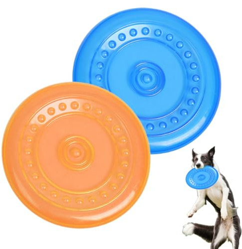 YIPFEN 2 PCS Dog Flying Disc, Natural Rubber, Suitable for Land and Water, Training, Catching, Playing (15.5 cm) (Blue + Orange)