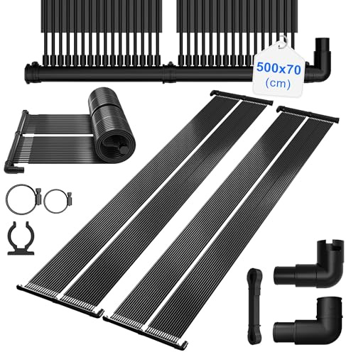 Froadp Calefacción solar colector solar para piscina, calentador de agua caliente, calentador de piscina solar, estera térmica de NBR+PVC, ampliable, negro, 500 x 70 cm