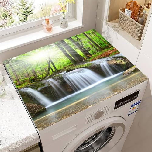 Hearda Housse Machine a Laver 3D Paysage, Dessus Tapis Lave Linge Antidérapant, Housse de Protection pour Machine à Laver Top, Tapis de Protection pour Dessus Sèche-Linge (Lumière du Soleil,30x40cm)