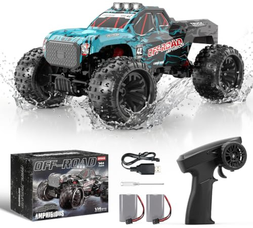 YESHIN Amphibienfahrzeug Ferngesteuertes Auto 1:14, 4WD RC Auto Geländewagen mit Licht & 2 Akkus, 2,4GHz Monstertruck Geschenk für Kinder Erwachsene Spielzeugauto für Sand, Wasser & Gelände
