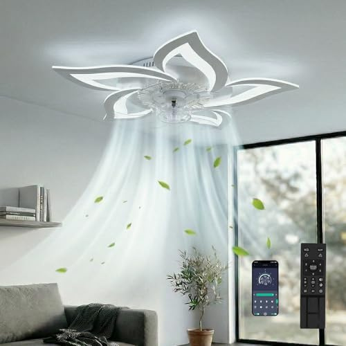 DATO Ventilatore da soffitto con illuminazione LED moderno e silenzioso con timer telecomando lampadario ventilatore da soffitto a forma di fiore per camera da letto (69CM)