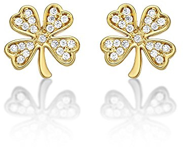 Diamond Treats Boucles d'Oreilles Argent en Trèfle à 4 Feuilles pour Femme, Boucles d'Oreilles Porte-Bonheur pour Femme et Jeune Fille, Boucles d'Oreilles Femme Argent, Or ou Or Rose