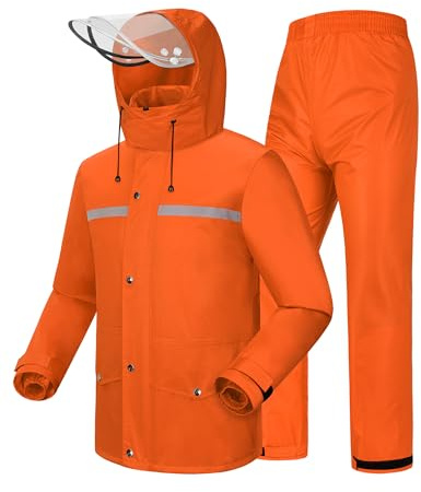 iCreek Rain Suit Waterproof Jacket and Trouser Suit Raincoat for Men and Women Outdoor All-Sport Breathable Anti-storm (XL, Orange)