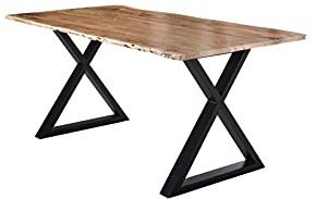 SAM Esstisch 160x85 cm Lubin, Akazienholz naturfarben, Massiver Esszimmertisch mit echter Baumkante, Baumkantentisch mit geschlossenem X-Gestell Schwarz, 26 mm Tischplatte