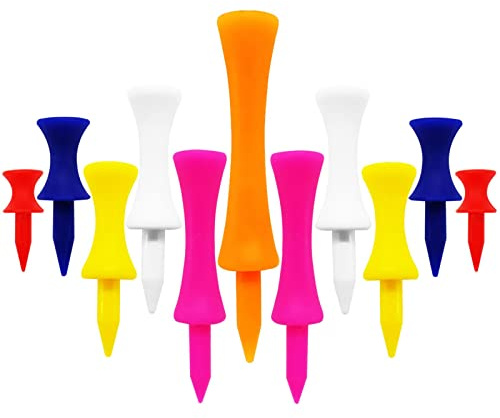 LOVMEAD Golf Tees Kunststoff Driver 32 39 45 51 58 70 mm Set Wert 50 Stück, Golftee Lang Plastik Rot Blau Gelb Weiß Bunt, Premium Langlebig Abstufung Castle Tee 1-1/2 1-3/4 2 2-1/4 2-3/4