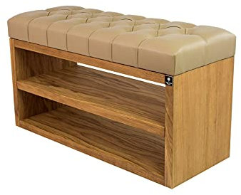 EMRA WOOD M-DEKO LPS-5 Polsterbank Schuhbank Chesterfield Gesteppt mit Ablage Bezug aus Kunstleder Beige Gestell aus Holz Nach Maß (Höhe 55cm Tiefe 35cm, 100)