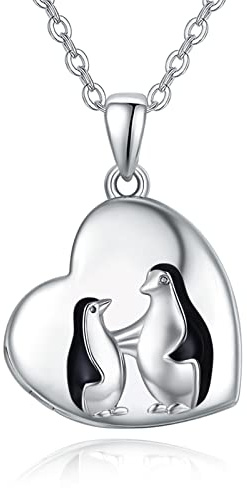 KINGWHYTE Pingvin medaljong halsband 925 sterling silver som håller bilder kärlek hjärta foto medaljong minne födelsedag julklappar för kvinnor mamma ..