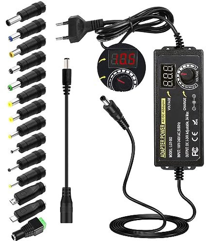 3A 72W Verstellbarer Netzadapter,Einstellbares Netzteil AC DC 3-24V Adapter Schaltnetzteil mit LED Spannungsanzeige und 5,5x2,5mm 14 Tipps, Universal Netzteil für Haushaltselektronik,DC Motor,3A Max