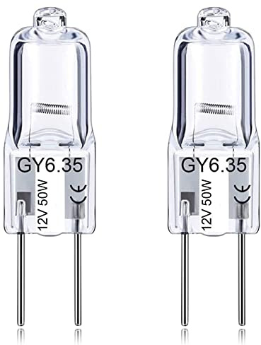GY6.35 Light Bulbs, 12V 50W Crystal Clear Halogen Bulb 2 Pin, T4 JC Bi-Pin Base G6.35 Capsule Bulb, Dimmable 2700K Warm White 2 Prong Light Bulb for Pendant Light, Microwave Oven, Table Lamp, 2Pack