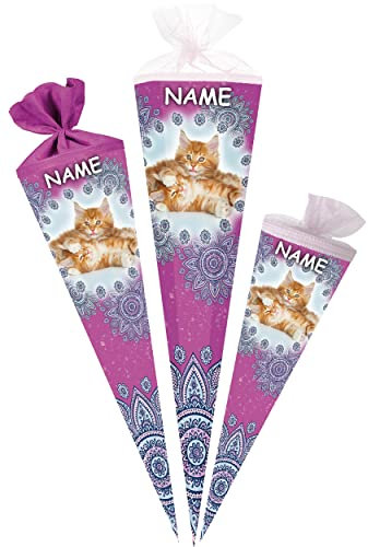alles-meine.de GmbH Schultüte - süße Katzen 35-85 cm Größe wählbar inkl. Name - Zuckertüte - Tüllabschluß/Filzabschluß - eckig/rund - Mädchen - klein & groß - Geschen..