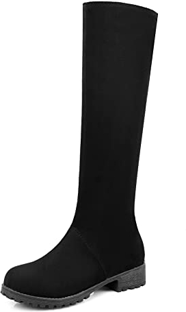 REKALFO Kniehohe Stiefel aus weichem atmungsaktivem Wildleder mit klobigem Absatz und seitlichem Reißverschluss Schwarz 44 EU