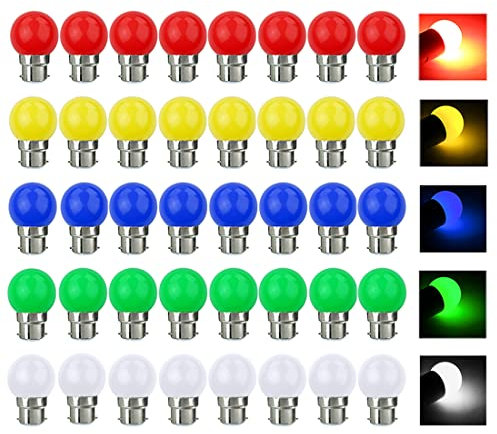 VIRANSHEN LED Bunte B22 Bajonett Birne Farbige Glühbirnen 3W = 30W 240 Lumens AC220V-240V Dekoratives Licht und Design Ambiente Leuchtmittel in Klasse Golfball Form Gemischte Farben - 40er Pack