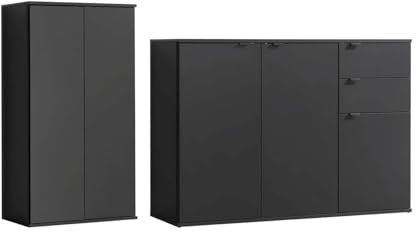 mokebo® Mehrzweckschrank Set 2-teilig 'Die Allzweckwaffe', Schrank-Set mit Midischrank & Kommode in Anthrazit-Schwarz, auch als Moderne Wohnwand oder Büromöbel