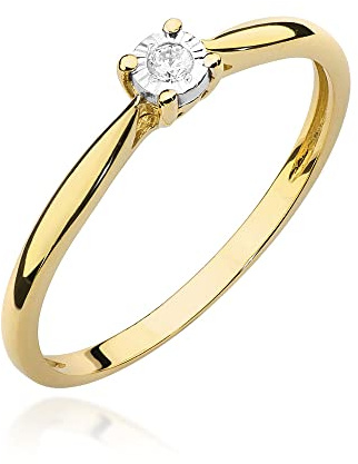 MARKO Verlobungsring Damen Goldring mit 0.03 Karat Diamant - Gold Verlobungsring - 14 Karat Gold 585 - Goldring für Frauen (Gelbgold, 62 (19.8))