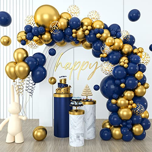 Arche Ballon Bleu Or, 114 Pcs Ballons Anniversaire, Guirlande de Ballons Bleu Marine, Ballon Bleu Or pour Decoration Anniversaire Garçon, Baby Shower Garçon, Décoration de Fête de Mariage