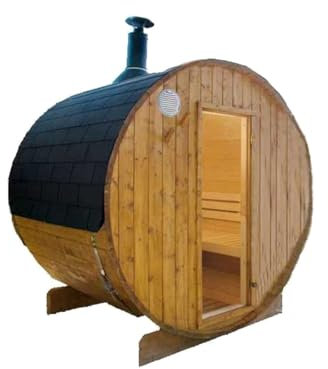 Desineo Sauna extérieur Harvia Type tonneau avec poêle à Bois 180 cm (L) x 220 cm (diamètre)