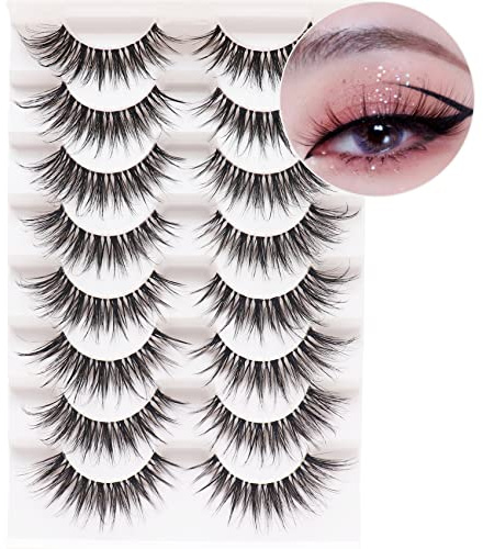 Losha Eyelashes Wispy Lashes Natural Look 8 Pairs Clear Band False Eyelashes Handmade Reusable Fake Eye Lashes Pack (G1)