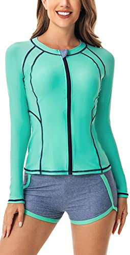 SEAUR Rash Guard Damen Langarm UPF 50+ UV Schutz Zweiteiler Badeanzug Schwimmanzug Slim Fit Sonnenschutz Bademode Shirt und Shorts S M L XL XXL 3XL