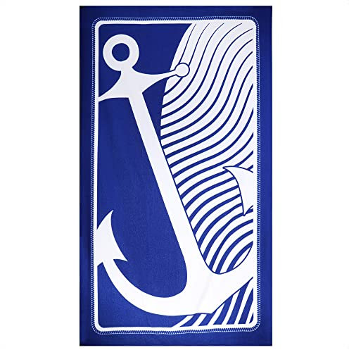 com-four® Badehandtuch mit Anker-Motiv - maritimes Strandlaken - Badedecke für Strand, Schwimmhalle und Badezimmer - weiches Handtuch 100 x 180 cm (Handtuch Anker)