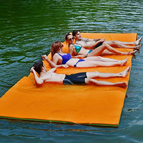 COSTWAY Schwimmmatte 355 x 183 cm, Schwimmende Wassermatte bis 400 kg belastbar, Schwimmmatte aus reißfestem XPE-Schaumstoff, Wasserliege, Wasserhängematte für Kinder und Erwachsene (Orange)