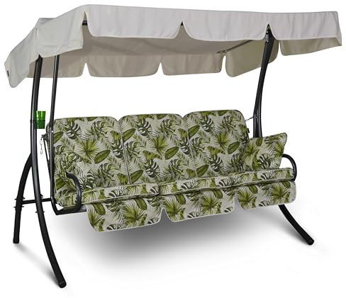Angerer Hollywoodschaukel Comfort – Schaukel zum Sitzen, Liegen & Entspannen, inkl. Bett-Funktion, einfache Montage, Made in Germany, hochwertiger Stoff, Beige-Grün Gemustert