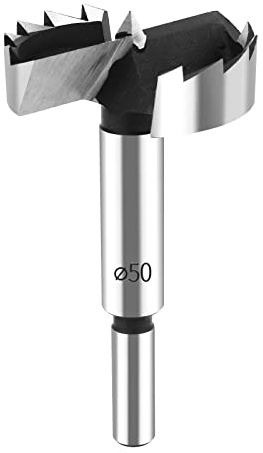 HPHOPE Forstnerbohrer 50mm für Holz, Holzbohrer mit Rundschaft, Länge: 90mm | C45 Stahl, Mit Zentrierspitze für Präzise, Ausrissfrei, Schnelle Spanabfuhr, Ideal für Hölzer, Spanplatten, Faserplatten