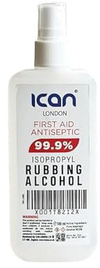 ican london isopropyl rubbing Alcohol 99.9% First aid Antiseptic Disinfectant/Cleaning Fluid 100ml Spray
