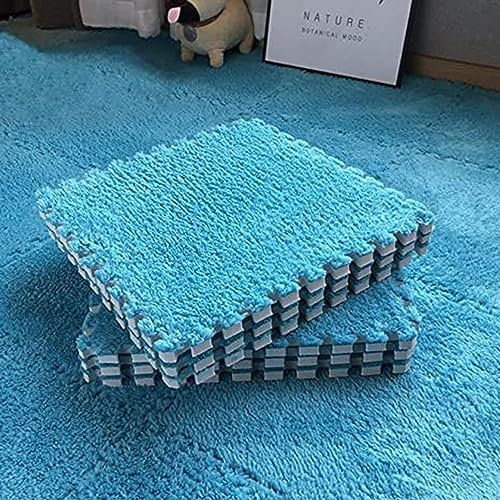 Plüsch-Eva-Schaum-Bodenmatte,Quadratische Ineinandergreifender Flauschige Fliesen Puzzle-Matte Mit Rand,30 X 30cm Dicke rutschfeste Spielmatte Teppiche Für Die Dekoration Zu (Size:10pcs,Color:blau)