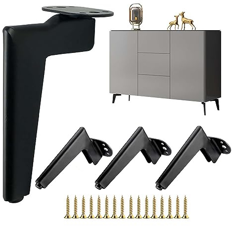 4 Stück Möbelfüße Metall Schwarz, Schrankfüsse 15cm, Kommodenfüße, Sofa füße, Füße für möbel, Tischbeine für Couchtisch, Sofa, TV-Schrank, Bett, Sideboard, Mit Schrauben+Anti-Rutsch+Stumm schalten